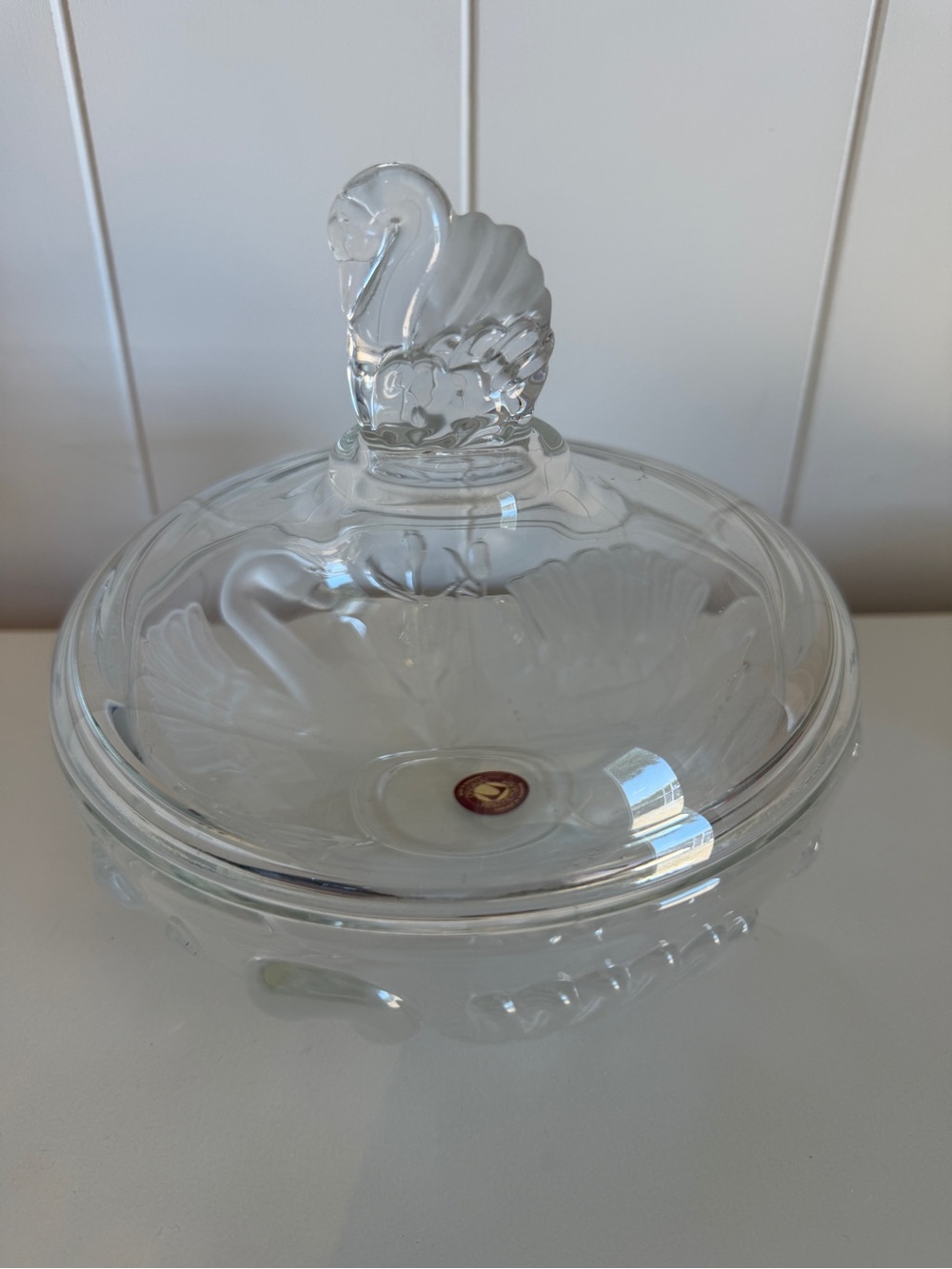 Walther Glas Lydia 4277/9 Frosted Crystal Swan Covered Candy Dish 1980s Germany